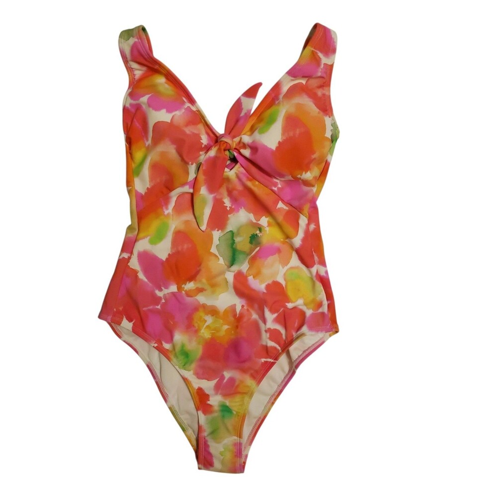 Shade & Shore One Piece Swimsuit XS 0-2 Tie Dye Pink Orange Cutout Cheeky NWT